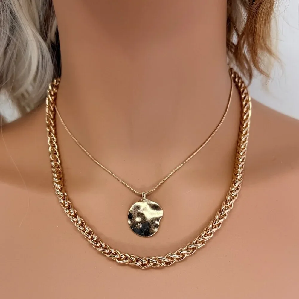 Vtg Gold Tone Rhinestone Pendant Layered Necklaces &‎ Earrings Set Shelli Segal